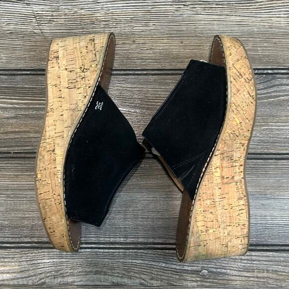 Sam Edelman Cork Black Leather Wedge Sandals Size 8 - Picture 3 of 7